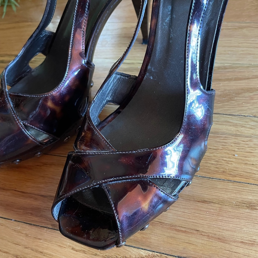 Stuart Weitzman Cognac Peep-Toe Slingbacks - image 4